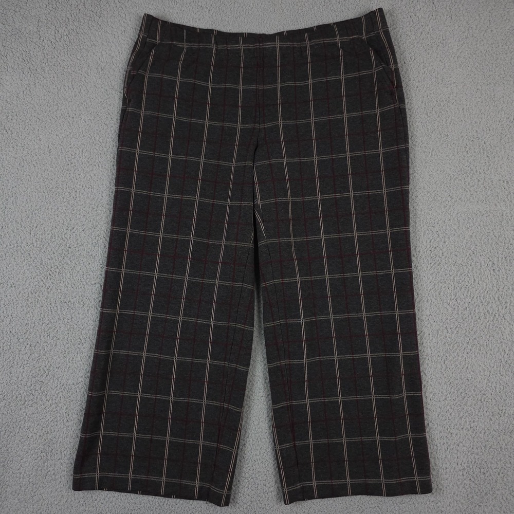 J Jill Pants Womens LP Gray Red Windowpane Plaid Ponte Full Leg Cropped Pull On